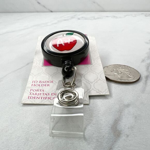 A+ Teacher Apple Clip On School Work Retractable Badge ID Holder - Picture 6 of 7